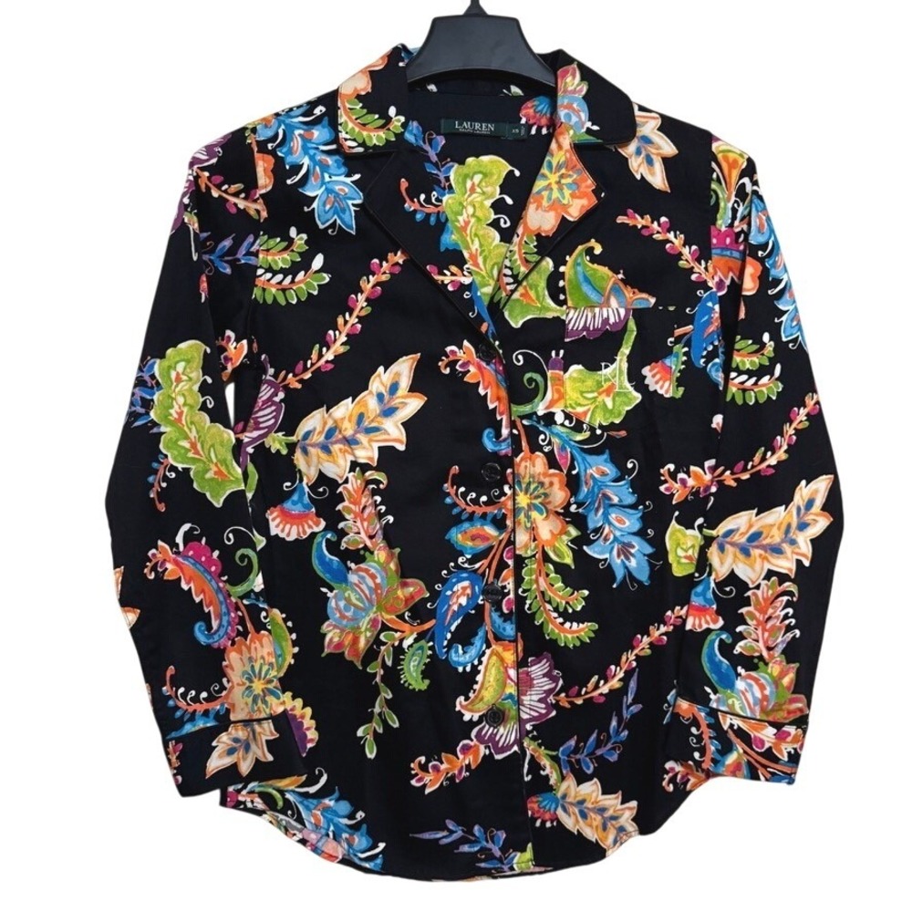Lauren Ralph Lauren Floral Button Down Blouse Top Womens XS Colorful Garden LS